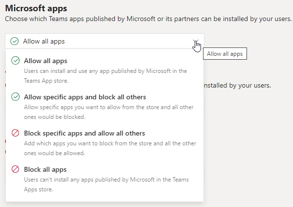 the app permissions policy in the Teams admin center